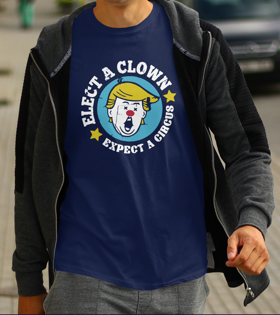 Elect A Clown Expect A Circus Yellow Hair Red Nose Stars T-Shirt