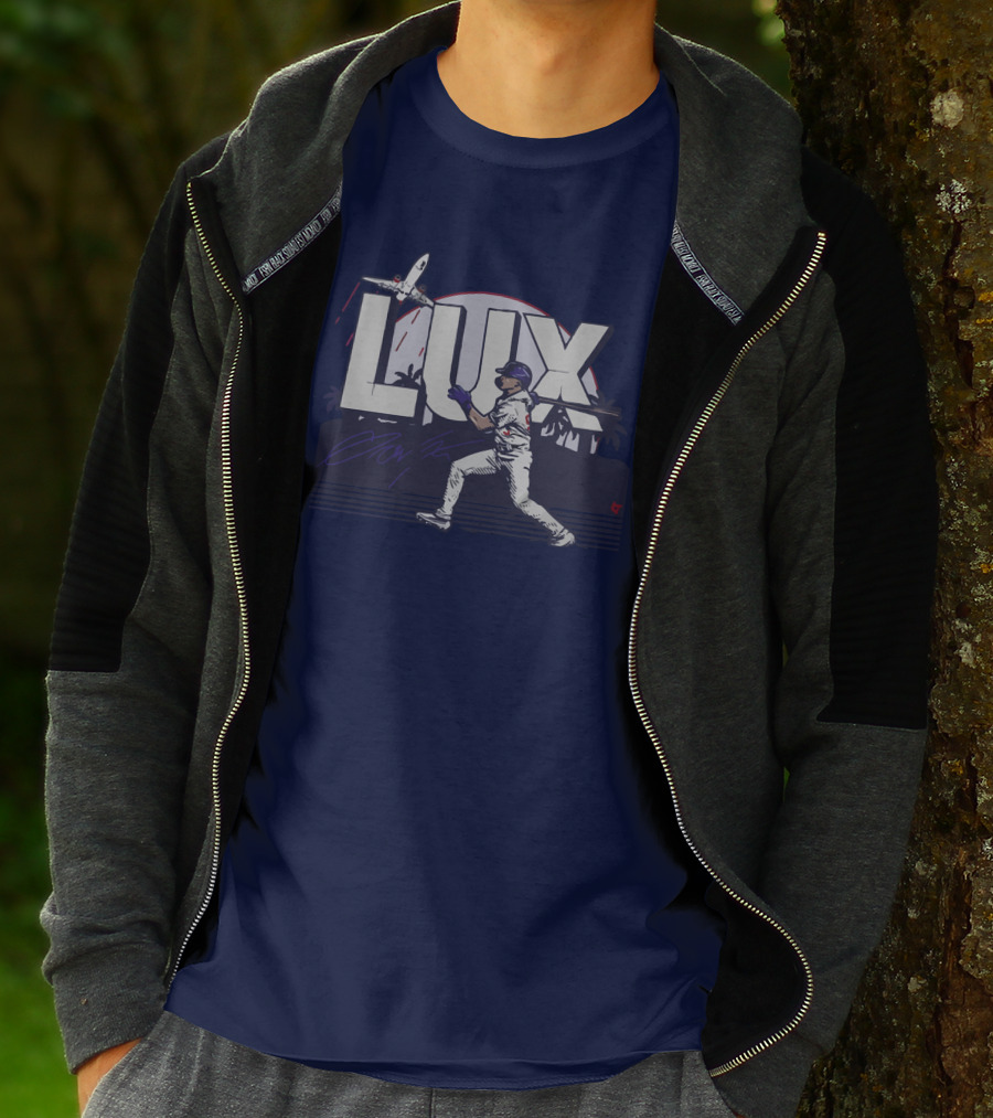 LUX Los Angeles Baseball Player With Plane And Palm Trees T-Shirt