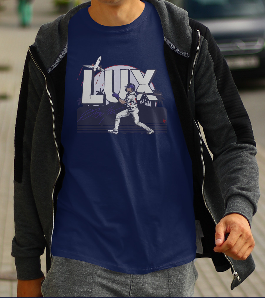 LUX Los Angeles Baseball Player With Plane And Palm Trees T-Shirt