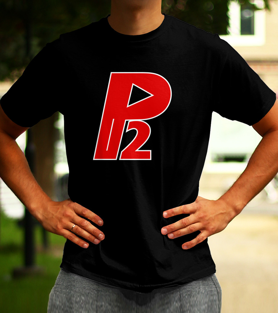 P2isthename Merch Bold Red P2 Logo With Play T-Shirt