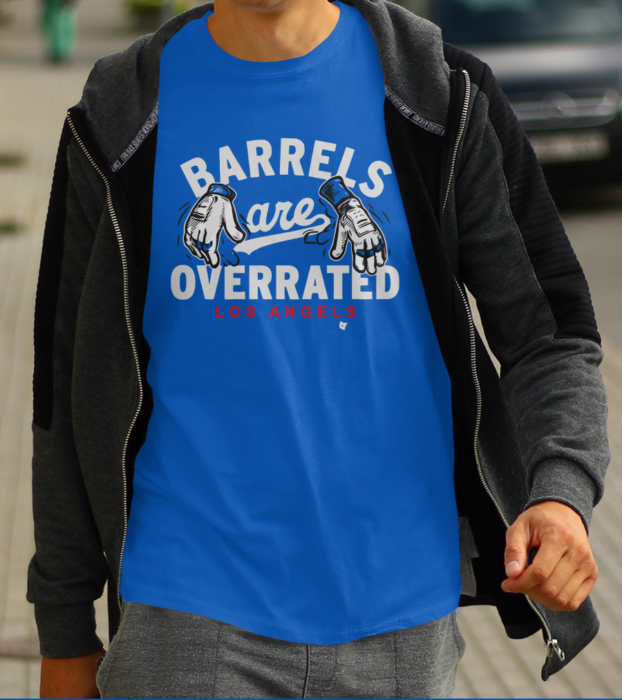 Barrels Are Overrated Los Angeles Baseball Glove Motif T-Shirt