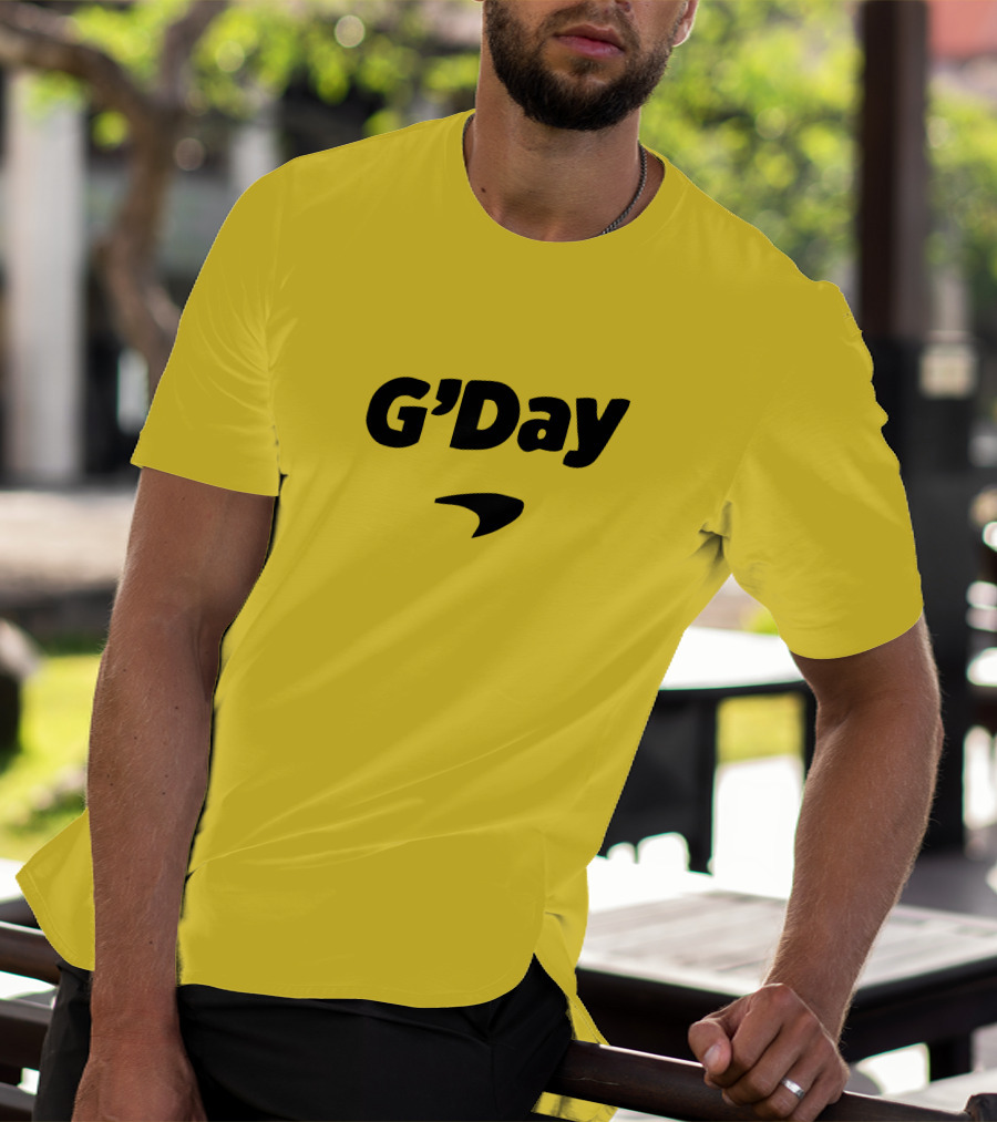 Daniel Ricciardo G'Day McLaren Logo Yellow Background T-Shirt