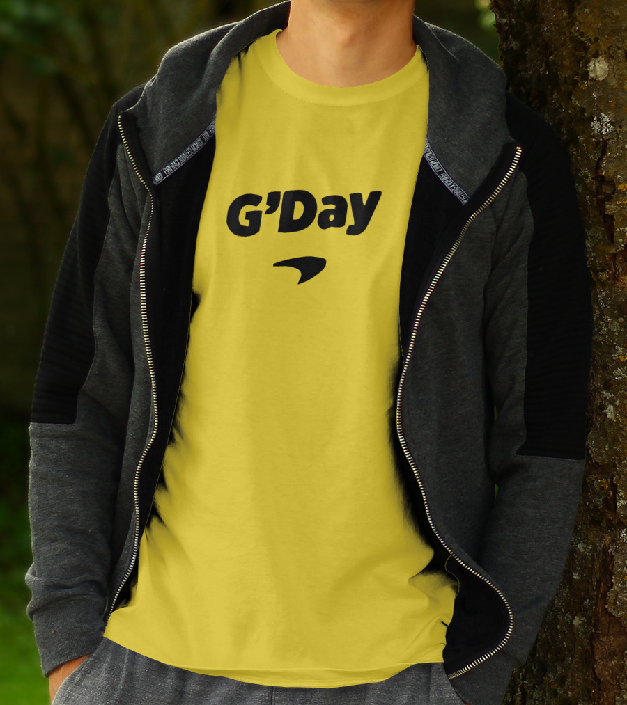 Daniel Ricciardo G'Day McLaren Logo Yellow Background T-Shirt