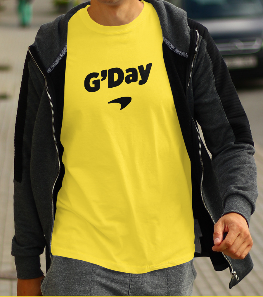Daniel Ricciardo G'Day McLaren Logo Yellow Background T-Shirt