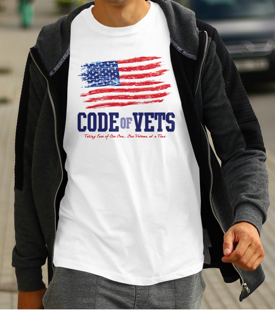 CODE OF VETS Taking Care Of Our Own One Veteran At A Time American Flag T-Shirt