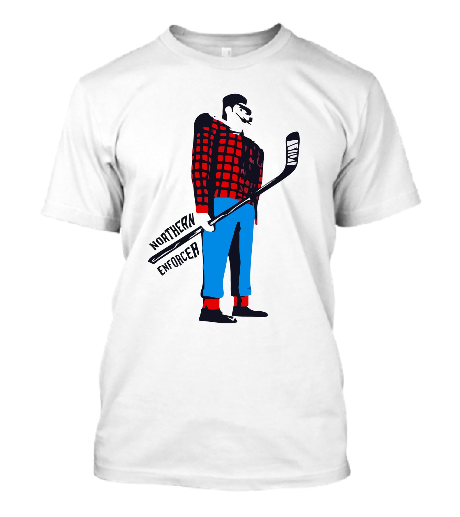 Northern Enforcer Hockey Plaid Lumberjack Player With Stick T-Shirt