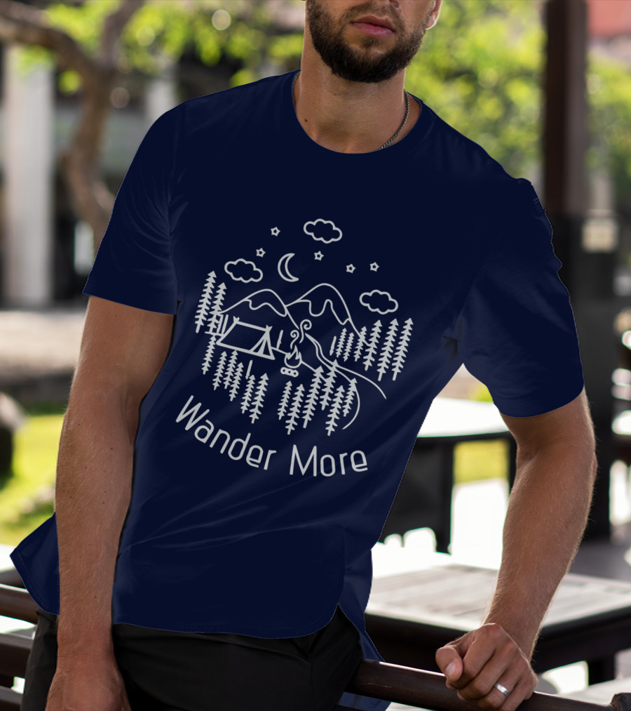 Wander More Camping Hiking Mountain Adventure Night Sky T-Shirt