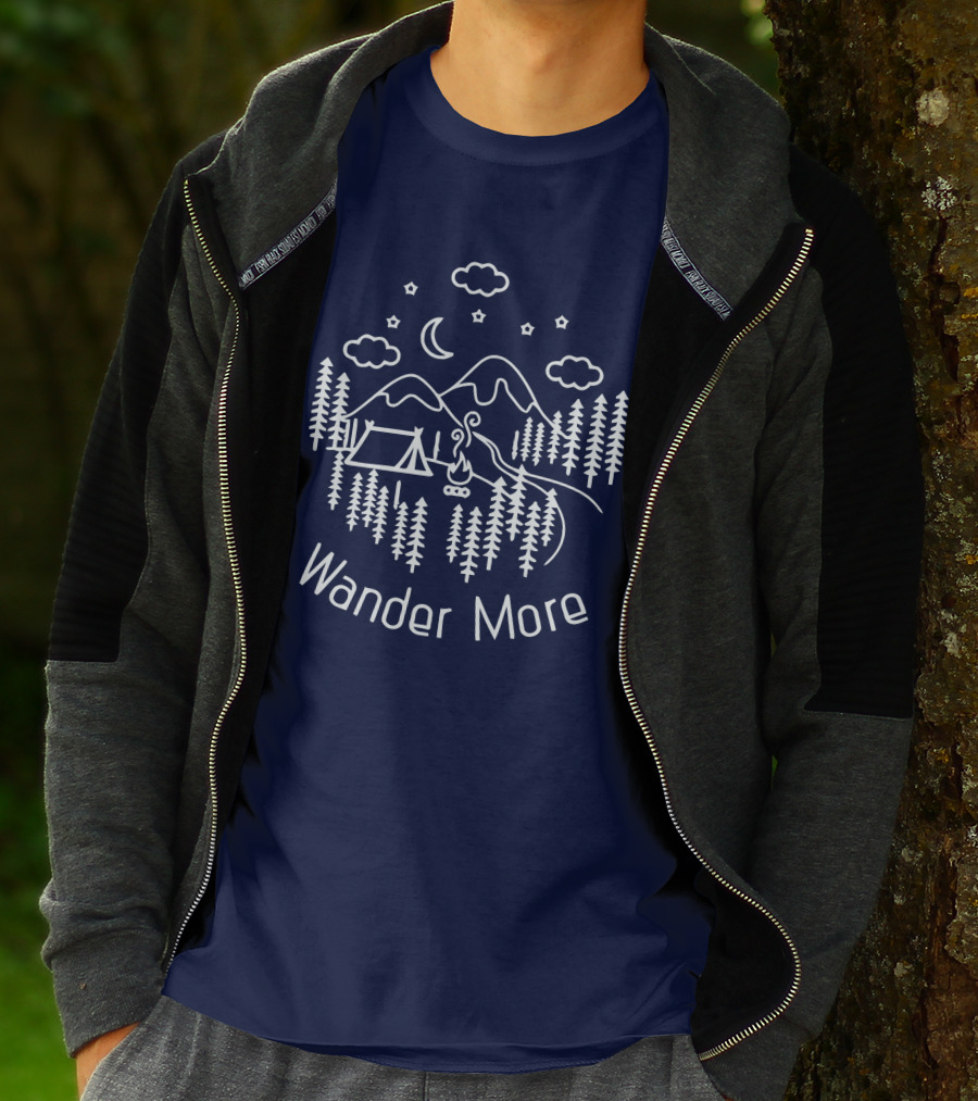 Wander More Camping Hiking Mountain Adventure Night Sky T-Shirt