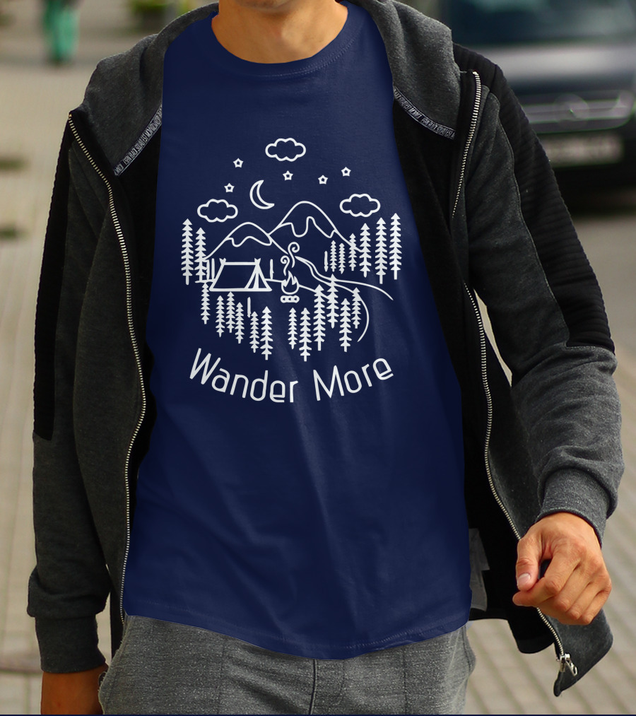 Wander More Camping Hiking Mountain Adventure Night Sky T-Shirt