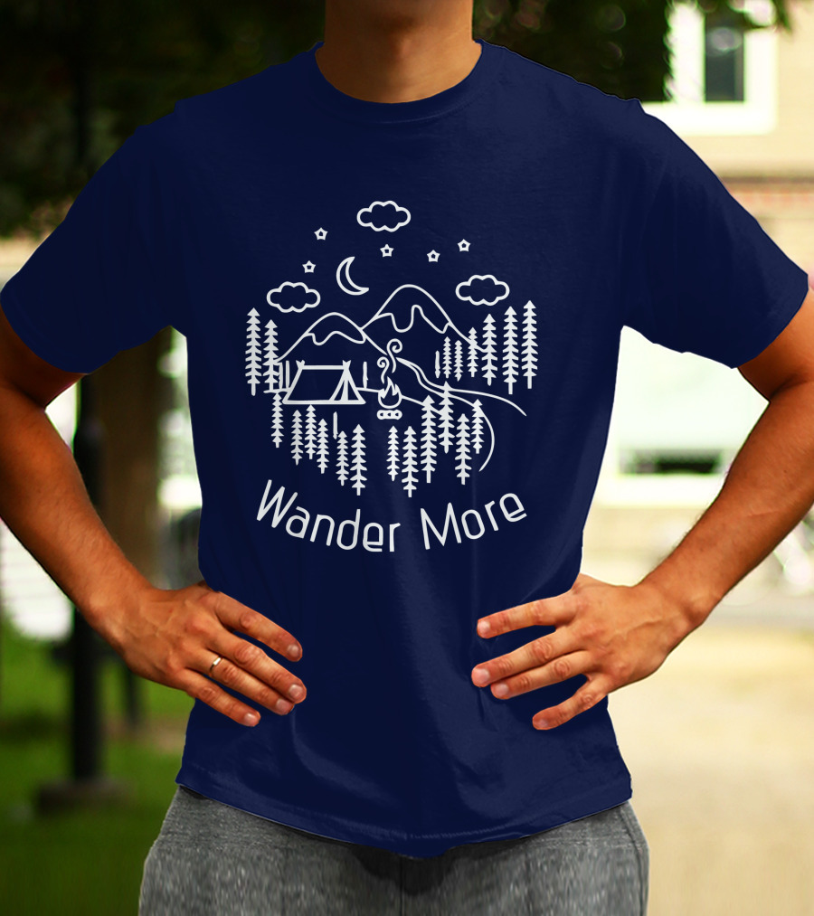 Wander More Camping Hiking Mountain Adventure Night Sky T-Shirt