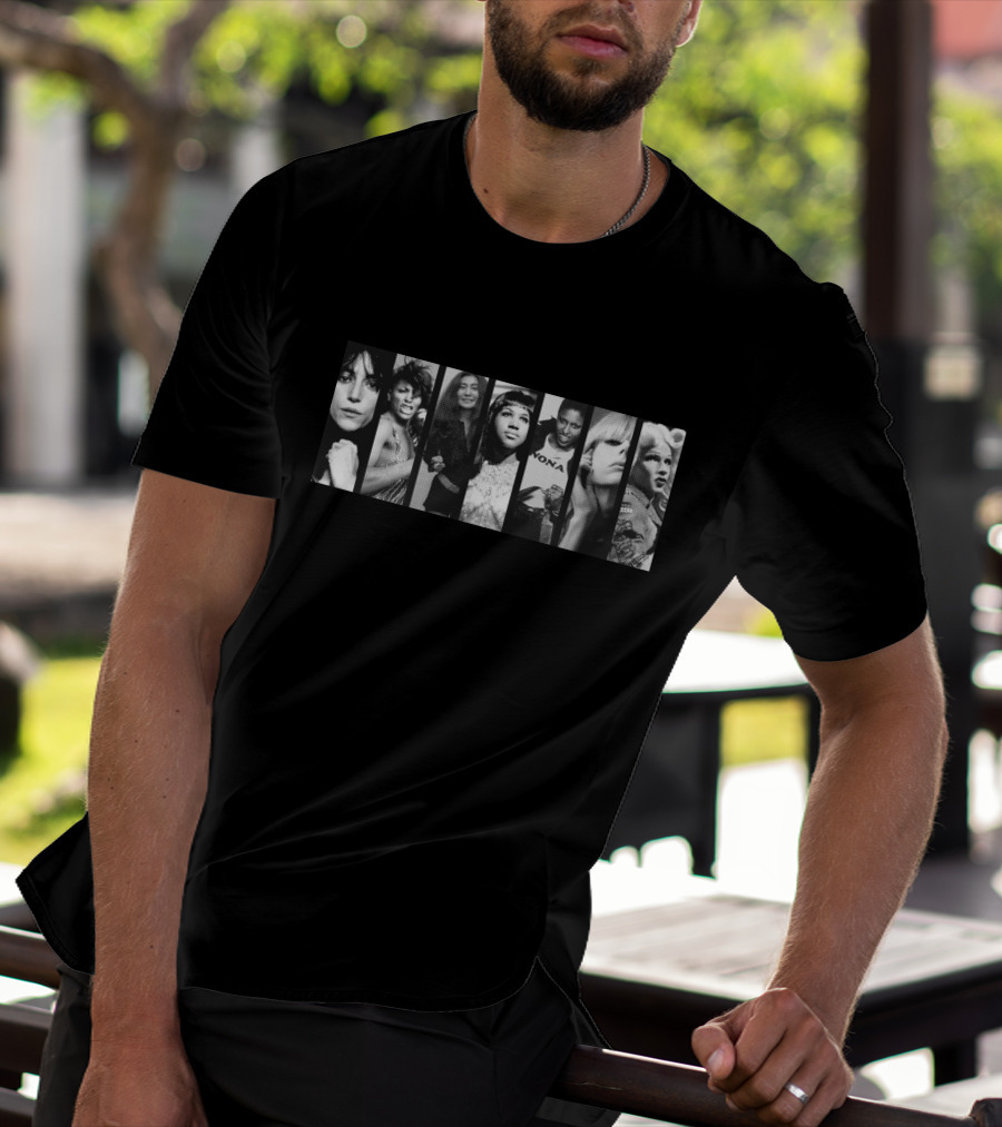 Midnight Radio Iconic Female Artists Black And White Montage T-Shirt