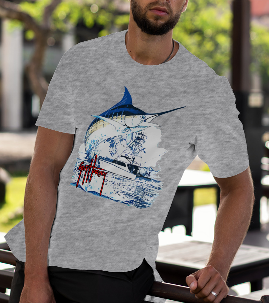 Guy Harvey Marlin Fishing Boat Ocean Adventure T-Shirt