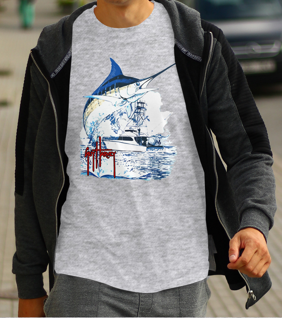 Guy Harvey Marlin Fishing Boat Ocean Adventure T-Shirt