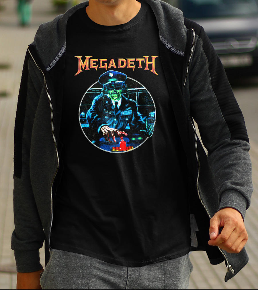 Megadeth Vic Rattlehead Pushes Button Retro T-Shirt
