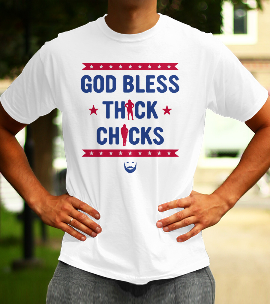 God Bless Thick Chicks Stars Silhouette Beard T-Shirt