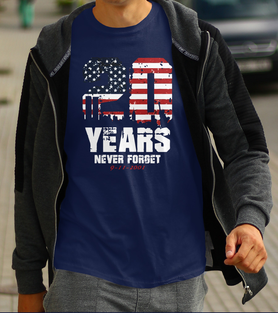 20 Years Never Forget 9-11-2001 American Flag T-Shirt