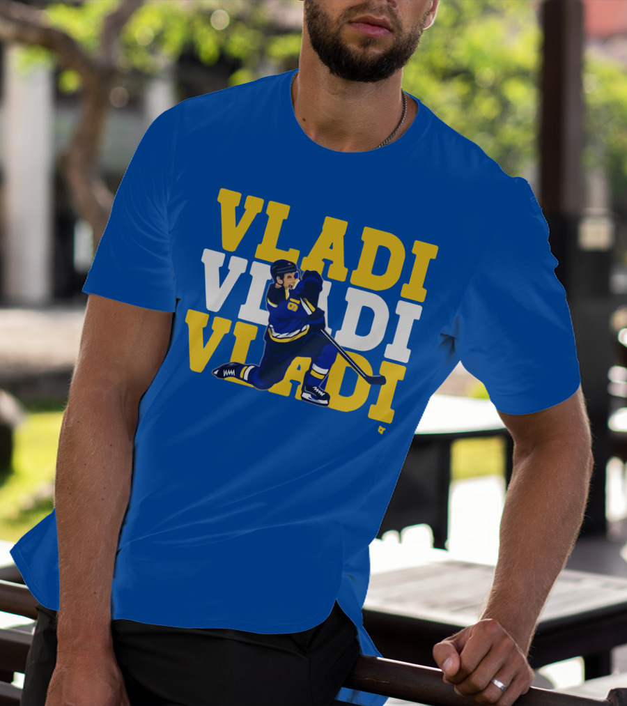 VLADI Chant Hockey Player In Blue And Yellow With Number 91 T-Shirt