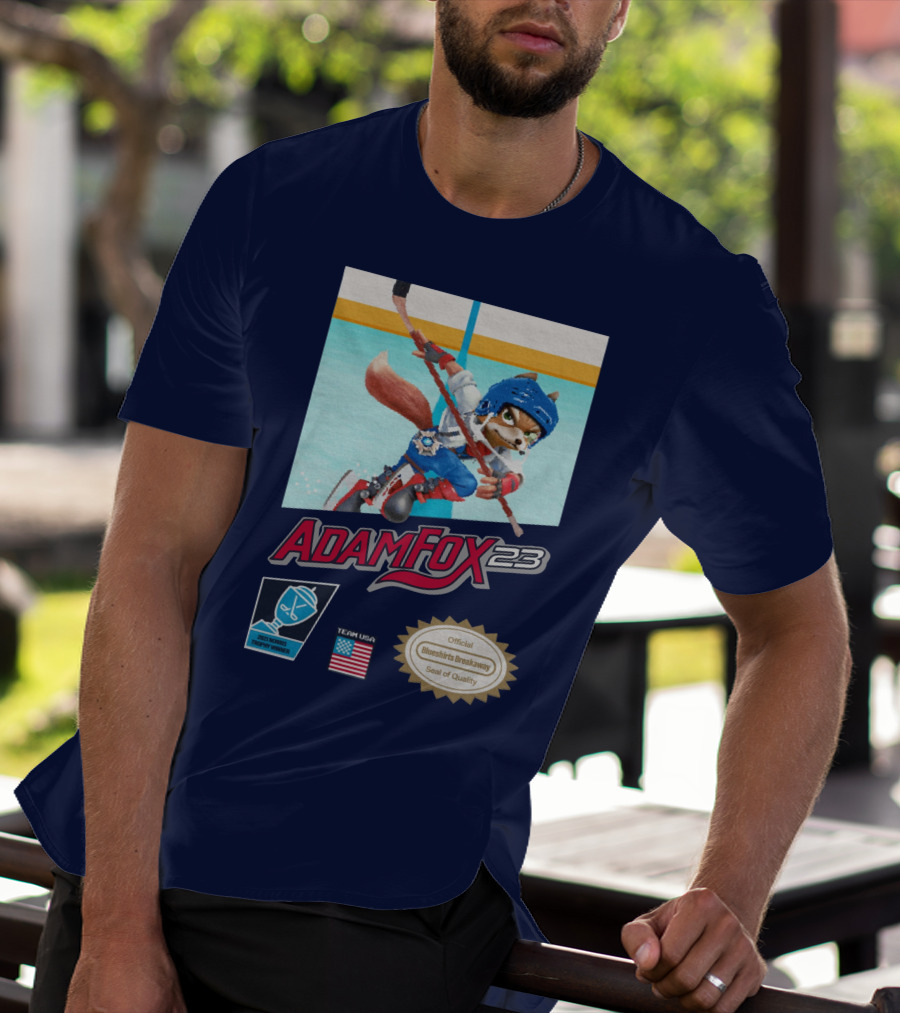 Adam Fox 23 Hockey USA Bluebirds Breakaway Seal Of Quality Team Winner T-Shirt