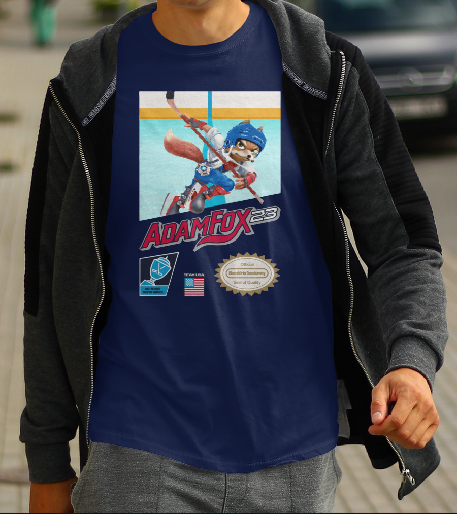 Adam Fox 23 Hockey USA Bluebirds Breakaway Seal Of Quality Team Winner T-Shirt