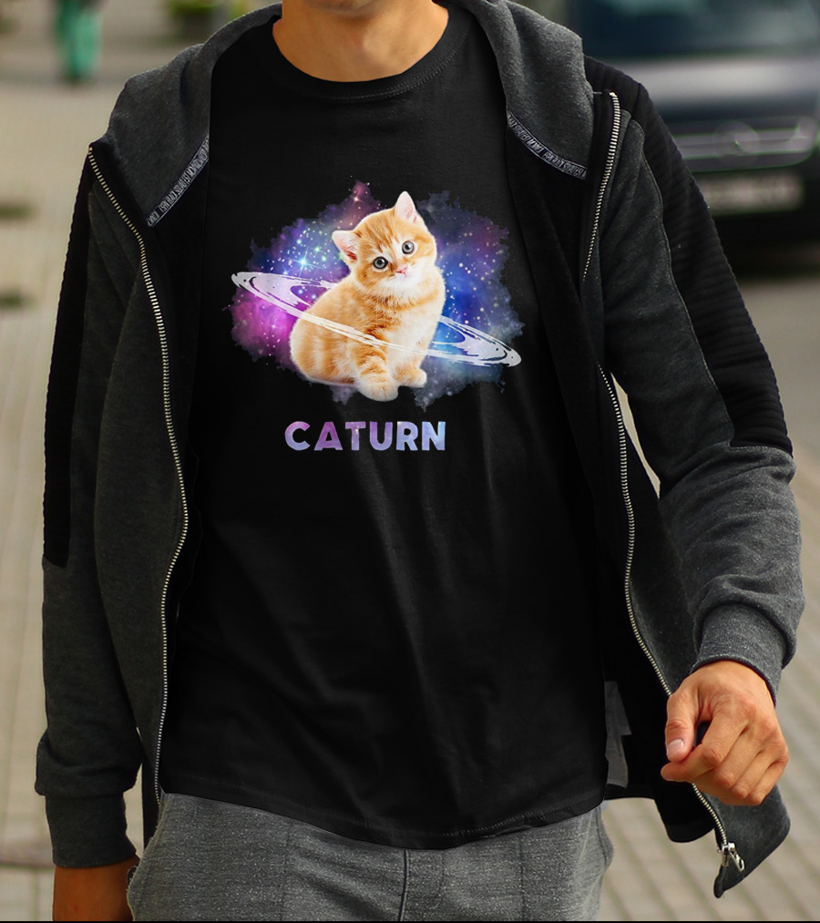 Cat In Space Caturn Saturn Randball Kitten In Cosmic Rings T-Shirt