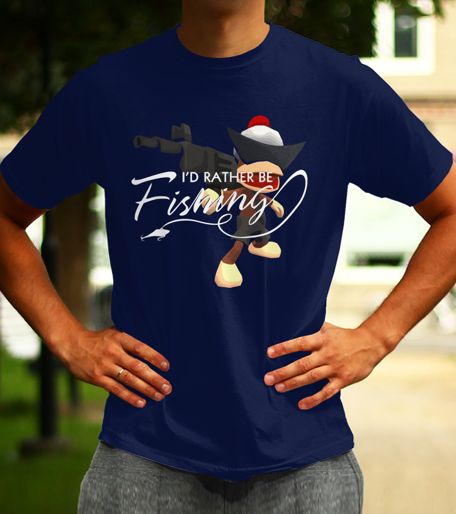 I'd Rather Be Fishing Video Game Character With Rod And Hat T-Shirt