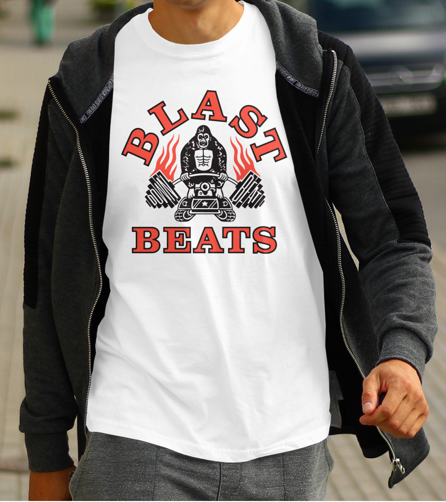 BLAST BEATS Ape With Weights And Flames T-Shirt
