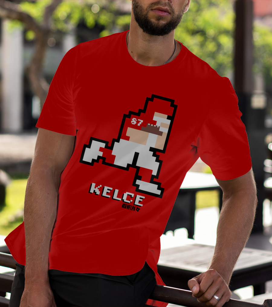 Kelce 87 NFLPA 8 Bit Retro Football Red T-Shirt