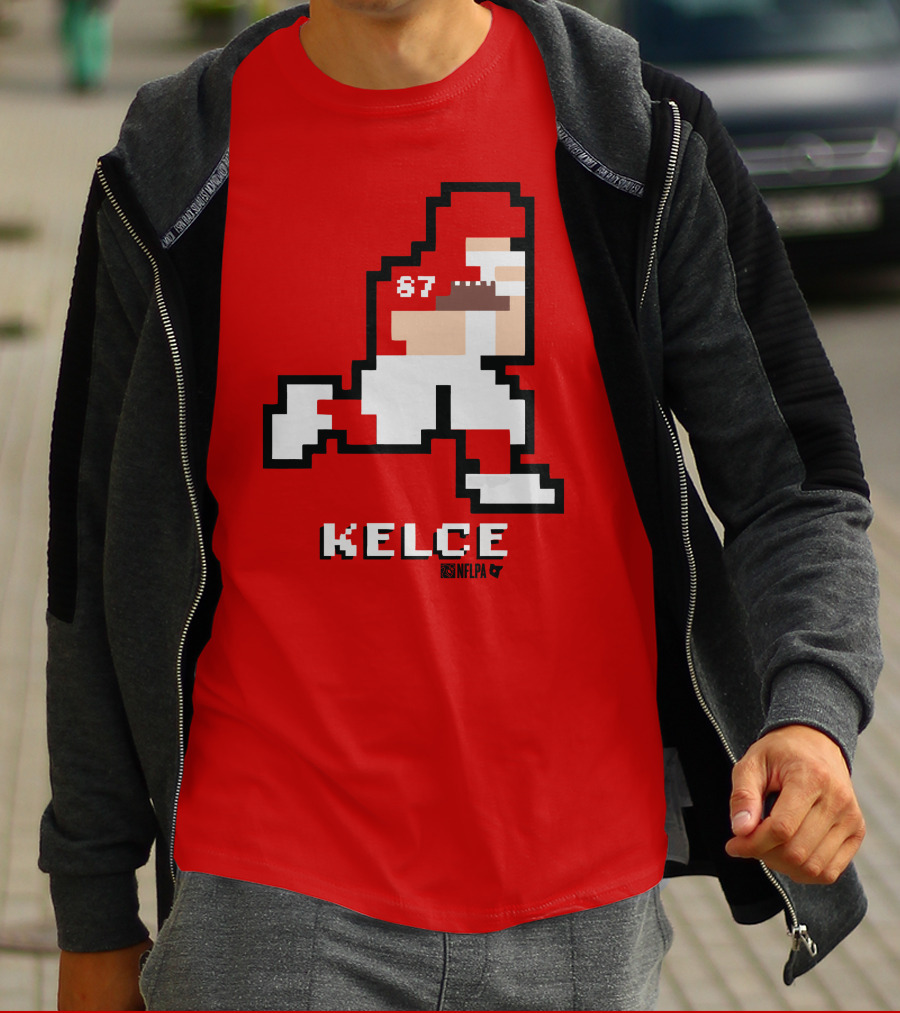 Kelce 87 NFLPA 8 Bit Retro Football Red T-Shirt