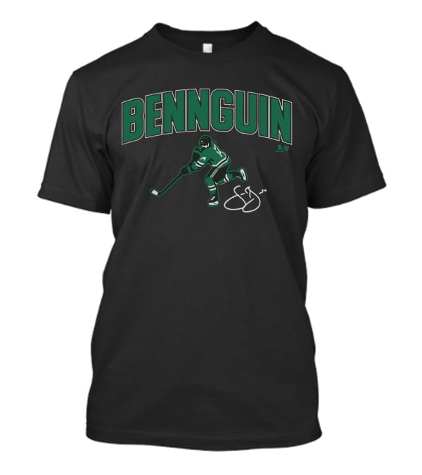Bennguin Hockey Player Silhouette In Green And White With Signature T-Shirt