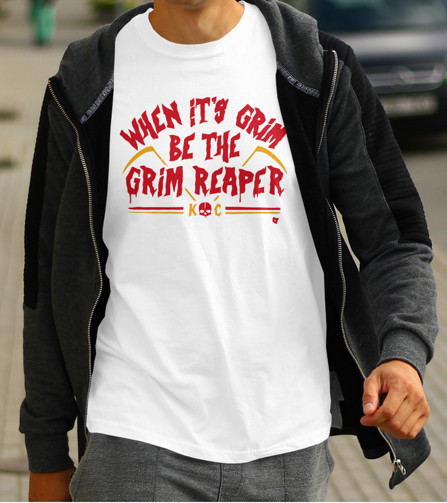 When It's Grim Be The Grim Reaper K C Red And Yellow Scythes T-Shirt