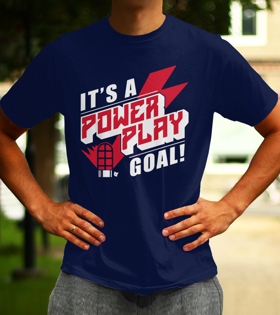 IT'S A POWER PLAY GOAL Retro Hockey Net Lightning Bolt T-Shirt