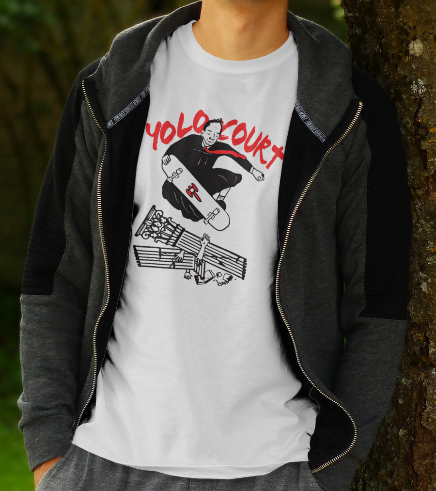 YOLO Court Skateboarding Judge Over Columns T-Shirt