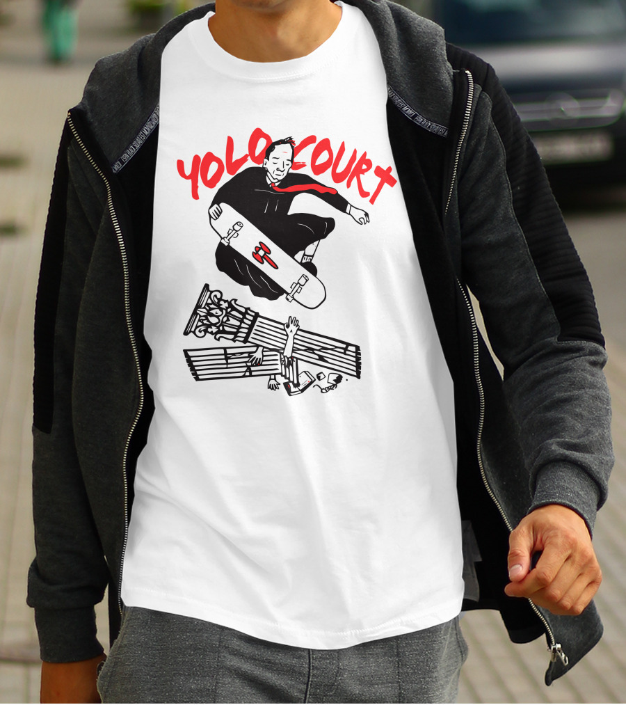 YOLO Court Skateboarding Judge Over Columns T-Shirt