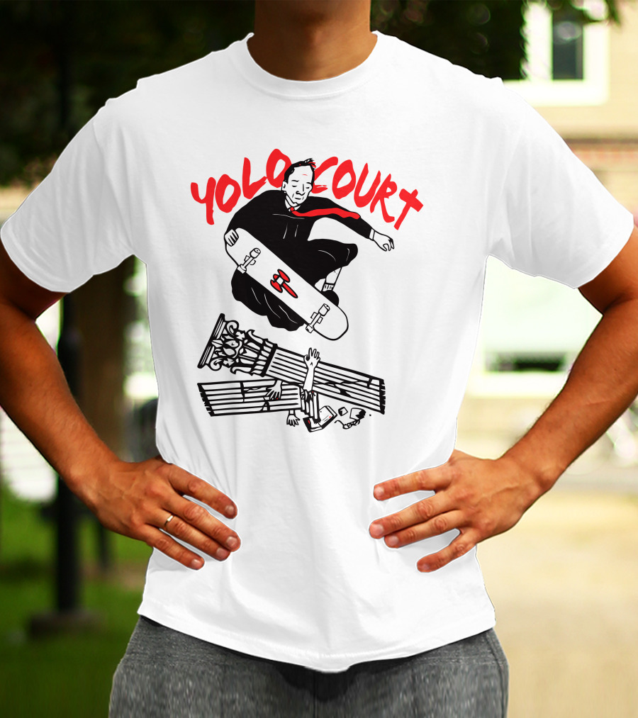 YOLO Court Skateboarding Judge Over Columns T-Shirt