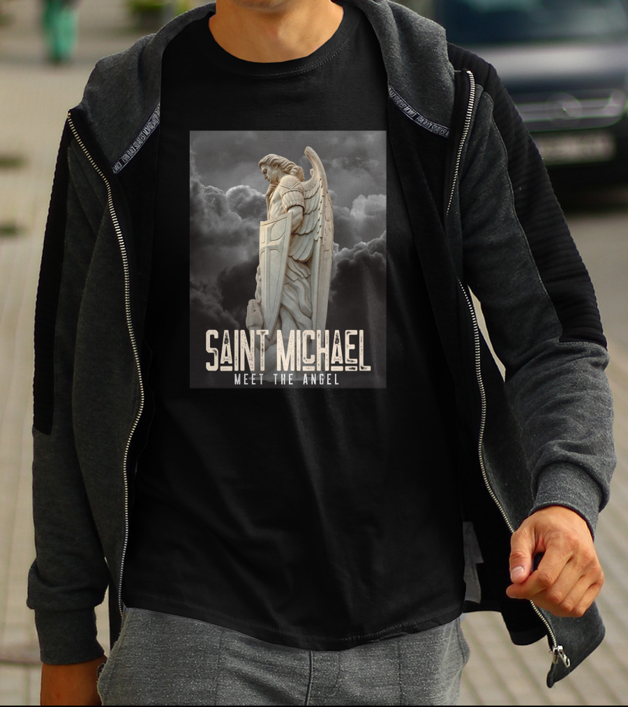 Saint Michael Meet The Angel Statue In Stormy Sky T-Shirt