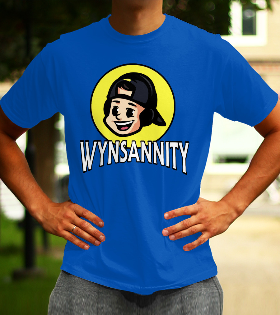 Wynnsanity Cartoon Character With Headphones And Backwards Cap Icon In Yellow Circle T-Shirt