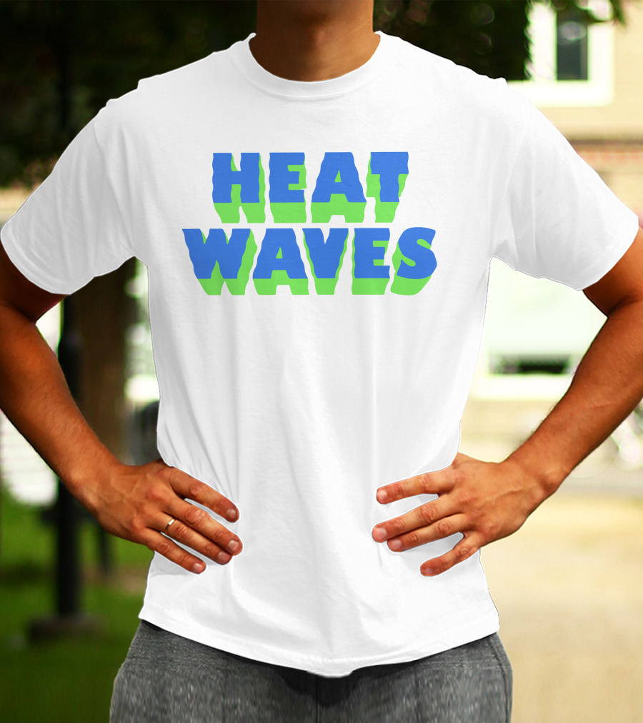 HEAT WAVES Bold 3D Text Design In Blue And Green T-Shirt