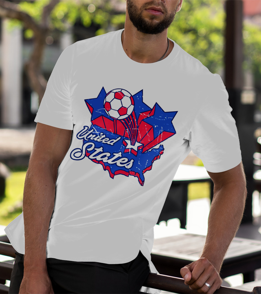 United States Soccer Vintage Map Stars And Ball T-Shirt