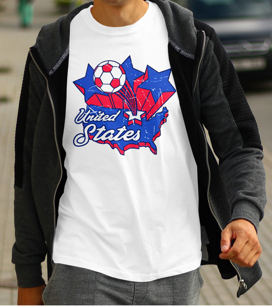 United States Soccer Vintage Map Stars And Ball T-Shirt