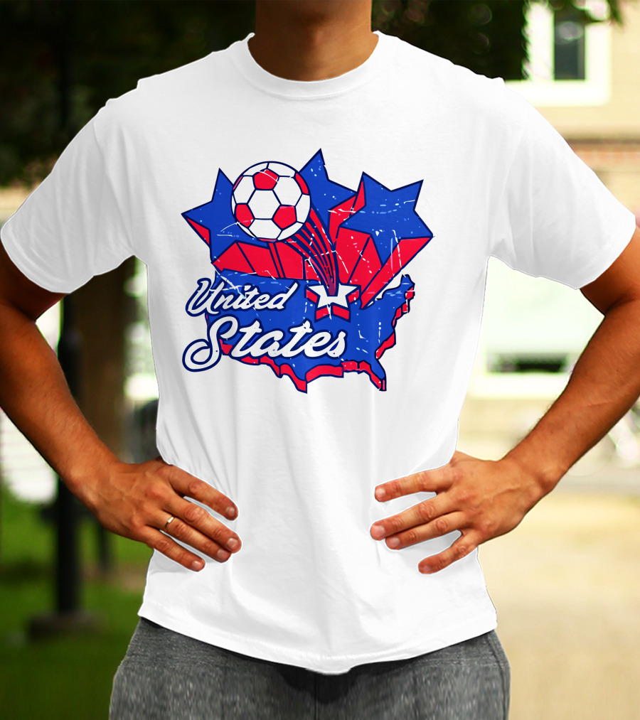 United States Soccer Vintage Map Stars And Ball T-Shirt