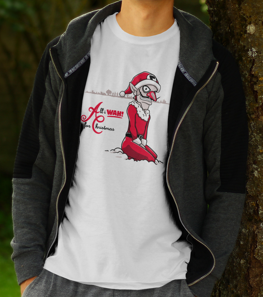 All I Wah For Christmas Silly Red Santa Suit Sitting T-Shirt