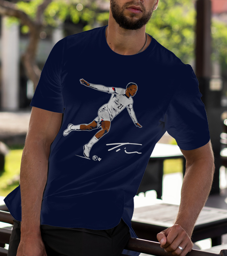 Timothy Weah Signature Soccer Art With Player 21 And Tim Autograph T-Shirt