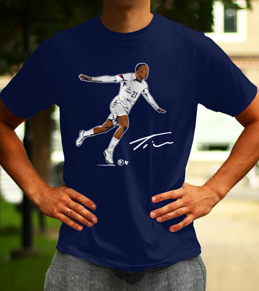 Timothy Weah Signature Soccer Art With Player 21 And Tim Autograph T-Shirt