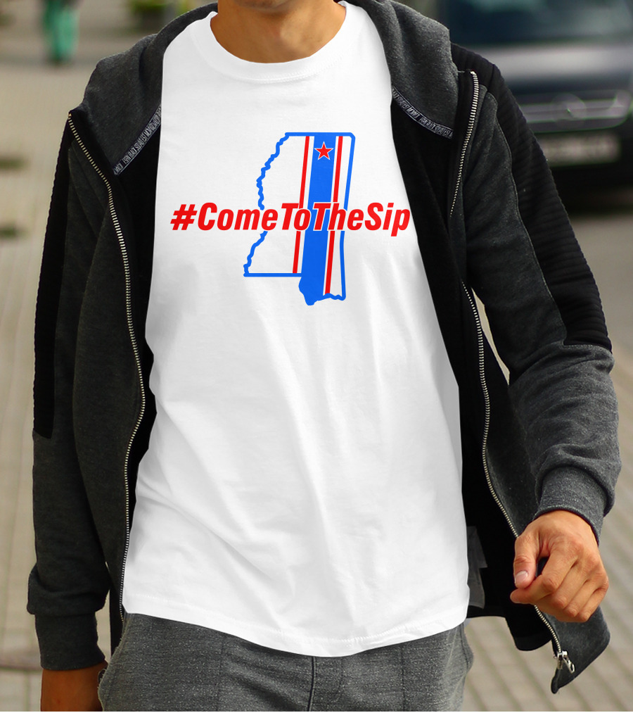 ComeToTheSip Mississippi Map Blue Red Star T-Shirt