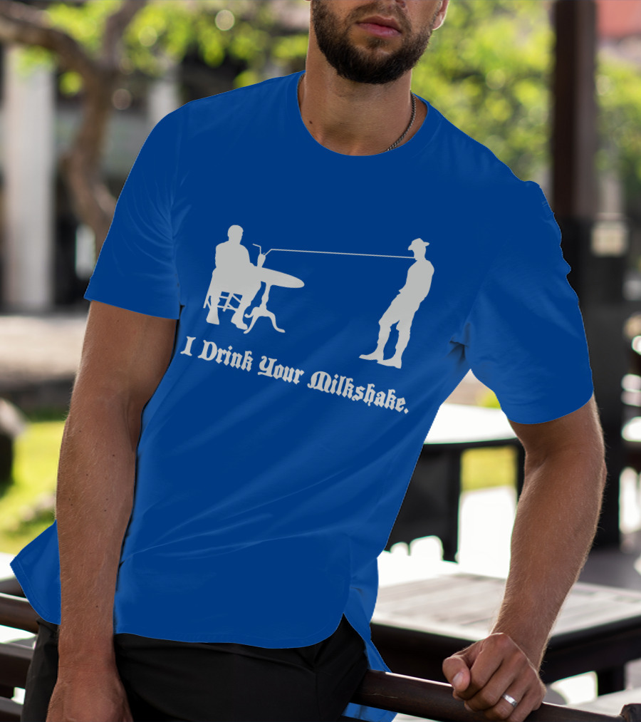 I Drink Your Milkshake Vintage Silhouette Blue T-Shirt