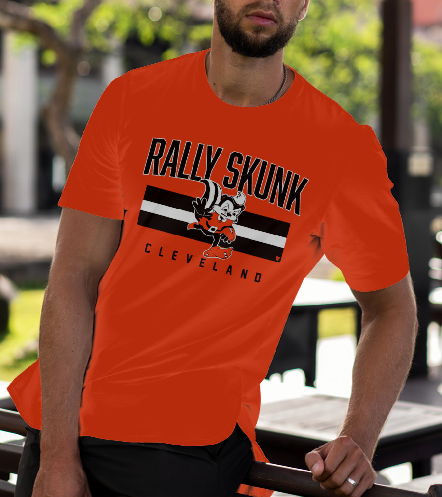 Cleveland Rally Skunk Football Character Sporting Orange Helmets T-Shirt