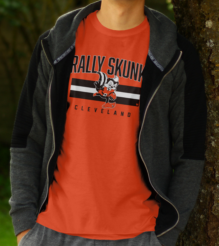 Cleveland Rally Skunk Football Character Sporting Orange Helmets T-Shirt