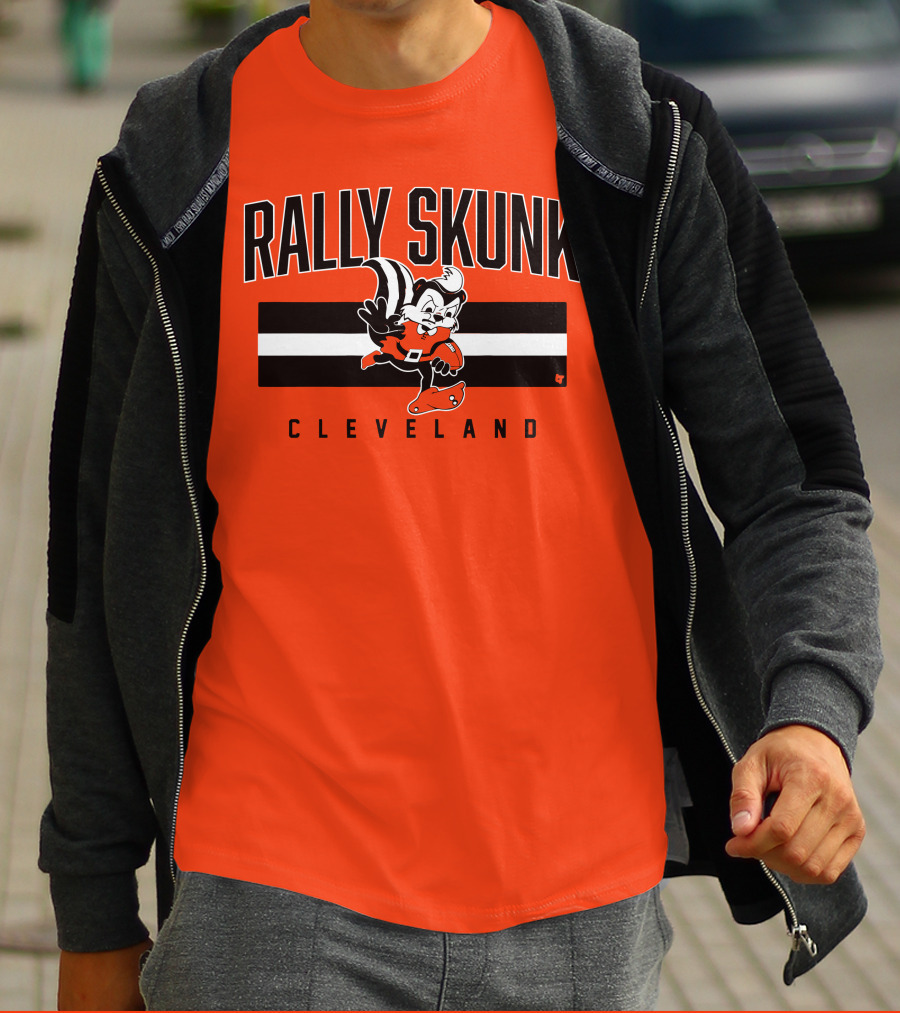 Cleveland Rally Skunk Football Character Sporting Orange Helmets T-Shirt