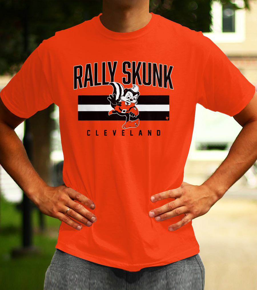 Cleveland Rally Skunk Football Character Sporting Orange Helmets T-Shirt