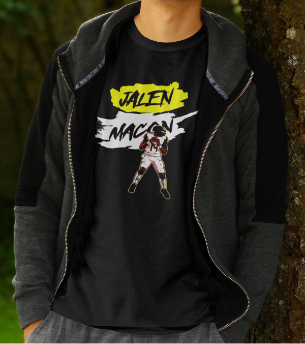 Jalen Macon Football Player Black White Yellow T-Shirt